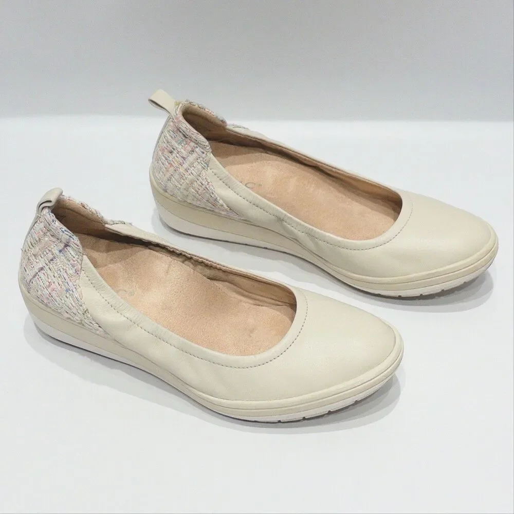 Vionic Jacey Ivory White Leather Wedge Ballet Flat Arch Support Women Size 6.5